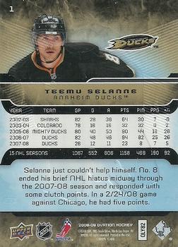 2008-09 Upper Deck Ovation #1 Teemu Selanne Back