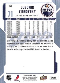 2008-09 Upper Deck MVP #125 Lubomir Visnovsky Back