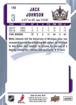 2008-09 Upper Deck MVP #140 Jack Johnson Back