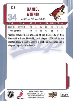 2008-09 Upper Deck MVP #226 Daniel Winnik Back