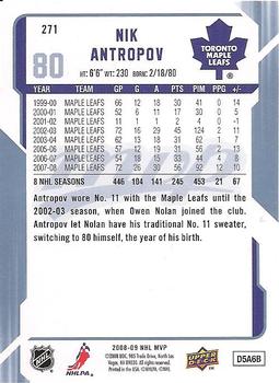 2008-09 Upper Deck MVP #271 Nik Antropov Back