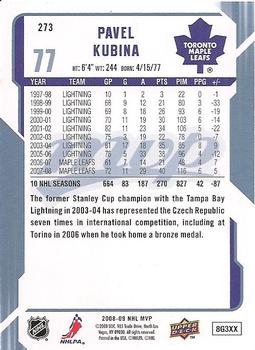 2008-09 Upper Deck MVP #273 Pavel Kubina Back
