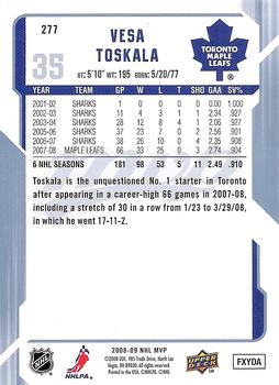 2008-09 Upper Deck MVP #277 Vesa Toskala Back