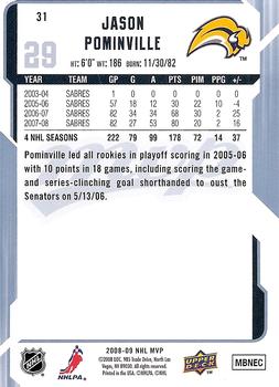 2008-09 Upper Deck MVP #31 Jason Pominville Back