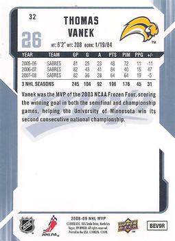 2008-09 Upper Deck MVP #32 Thomas Vanek Back