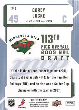 2008-09 Upper Deck MVP #346 Corey Locke Back