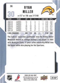 2008-09 Upper Deck MVP #36 Ryan Miller Back