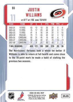 2008-09 Upper Deck MVP #55 Justin Williams Back