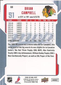 2008-09 Upper Deck MVP #69 Brian Campbell Back