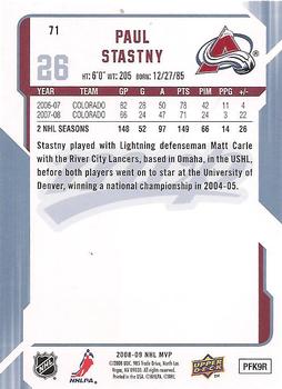 2008-09 Upper Deck MVP #71 Paul Stastny Back
