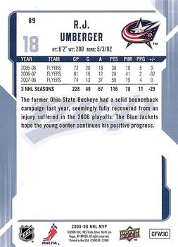 2008-09 Upper Deck MVP #89 R.J. Umberger Back
