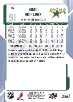 2008-09 Upper Deck MVP #92 Brad Richards Back