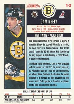 1992-93 Score Canadian #10 Cam Neely Back