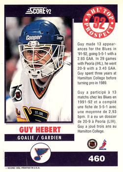 1992-93 Score Canadian #460 Guy Hebert Back