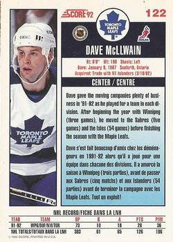 1992-93 Score Canadian #122 Dave McLlwain Back