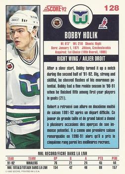 1992-93 Score Canadian #128 Bobby Holik Back