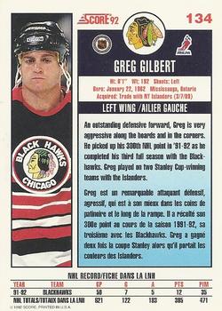 1992-93 Score Canadian #134 Greg Gilbert Back