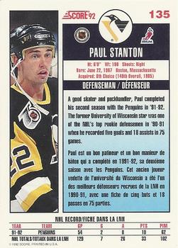 1992-93 Score Canadian #135 Paul Stanton Back