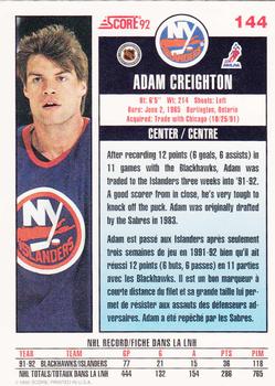 1992-93 Score Canadian #144 Adam Creighton Back