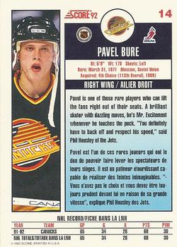 1992-93 Score Canadian #14 Pavel Bure Back