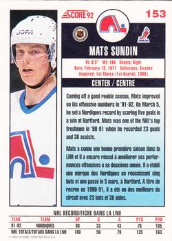 1992-93 Score Canadian #153 Mats Sundin Back