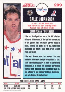 1992-93 Score Canadian #209 Calle Johansson Back