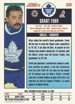 1992-93 Score Canadian #20 Grant Fuhr Back