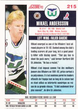 1992-93 Score Canadian #215 Mikael Andersson Back