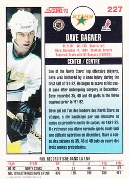 1992-93 Score Canadian #227 Dave Gagner Back