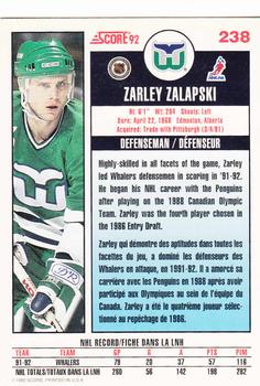 1992-93 Score Canadian #238 Zarley Zalapski Back