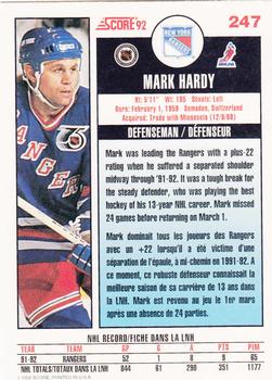 1992-93 Score Canadian #247 Mark Hardy Back