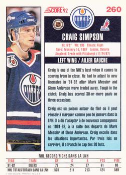 1992-93 Score Canadian #260 Craig Simpson Back