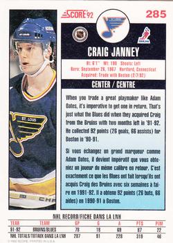 1992-93 Score Canadian #285 Craig Janney Back