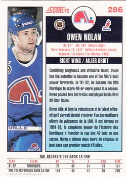1992-93 Score Canadian #286 Owen Nolan Back