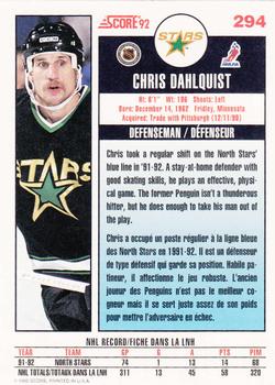 1992-93 Score Canadian #294 Chris Dahlquist Back