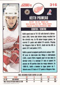 1992-93 Score Canadian #316 Keith Primeau Back