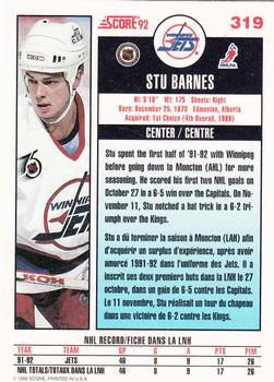 1992-93 Score Canadian #319 Stu Barnes Back