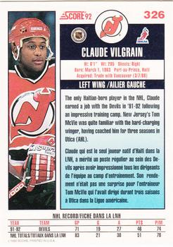1992-93 Score Canadian #326 Claude Vilgrain Back