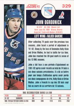 1992-93 Score Canadian #329 John Ogrodnick Back