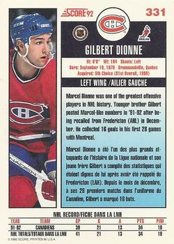 1992-93 Score Canadian #331 Gilbert Dionne Back