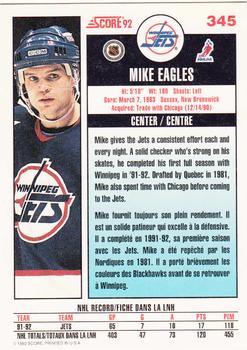 1992-93 Score Canadian #345 Mike Eagles Back