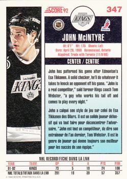 1992-93 Score Canadian #347 John McIntyre Back
