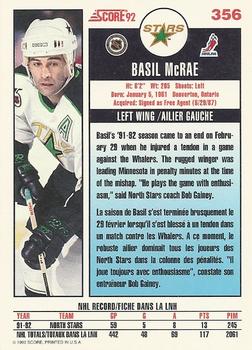 1992-93 Score Canadian #356 Basil McRae Back
