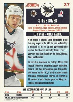1992-93 Score Canadian #37 Steve Bozek Back