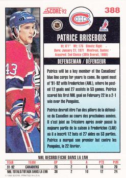 1992-93 Score Canadian #388 Patrice Brisebois Back