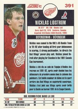 1992-93 Score Canadian #391 Nicklas Lidstrom Back