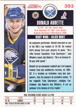 1992-93 Score Canadian #393 Donald Audette Back