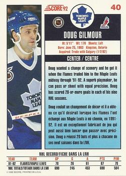 1992-93 Score Canadian #40 Doug Gilmour Back