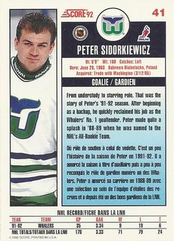 1992-93 Score Canadian #41 Peter Sidorkiewicz Back