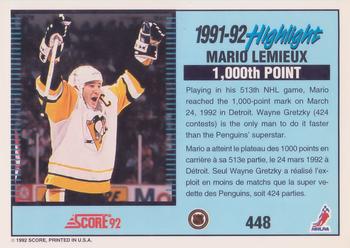 1992-93 Score Canadian #448 Mario Lemieux Back